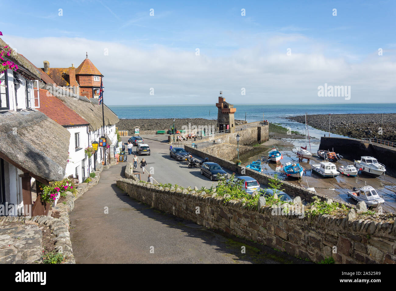 The Rising Sun Hotel & Lynmouth Harbour, Harbourside, Lynmouth, Devon, England, United Kingdom Stock Photo