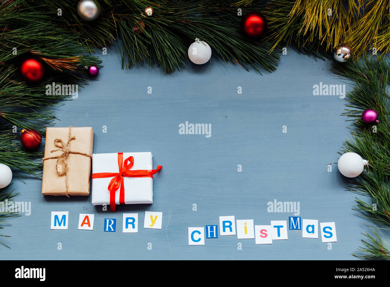 Christmas Background Christmas Decorations Gifts New Year Postcard Stock Photo Alamy