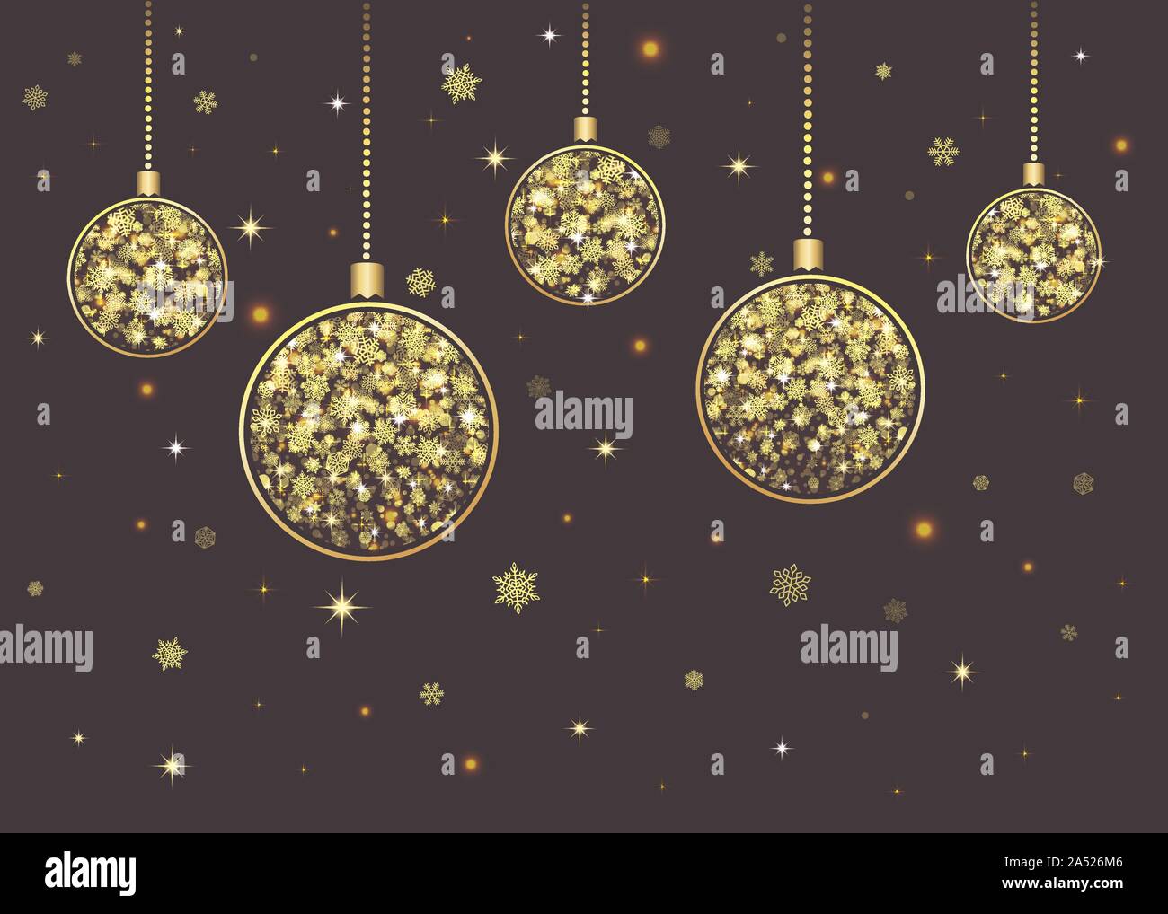Vector golden Christmas balls with beads hanging on black background ...