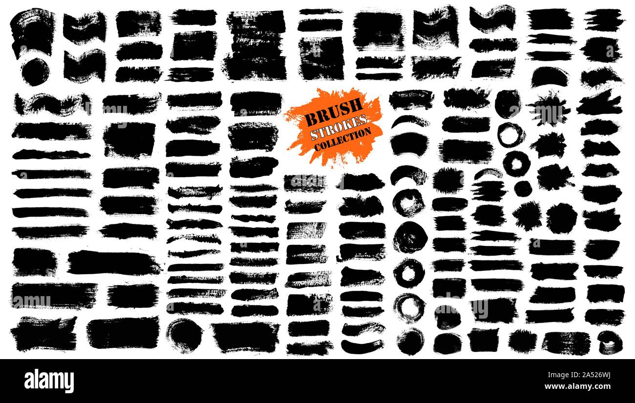 Brush strokes. Vector paintbrush set. Grunge design elements Stock Vector