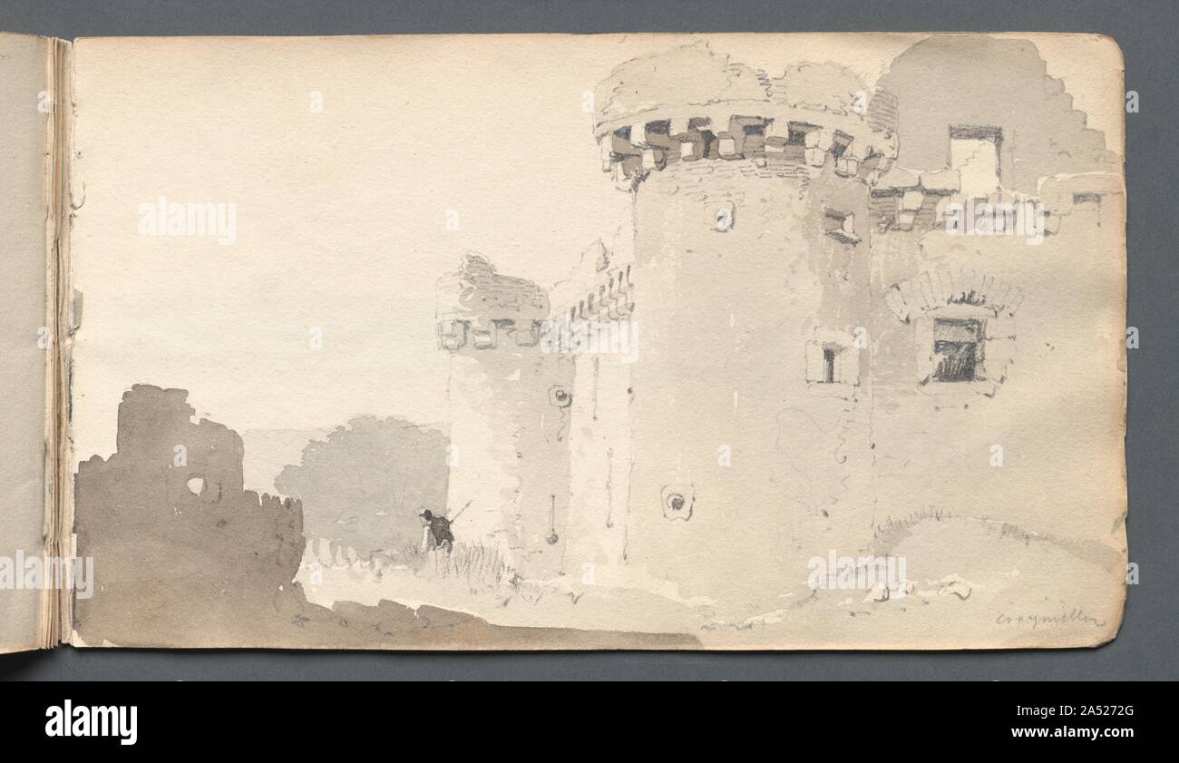 Sketchbook: &quot;Ruined Castle&quot;, 1814. John Ruskin (also in this gallery) admired Prout&#x2019;s strength as a draftsman. Like the topographical watercolourists of the 18th century, Prout emphasized form over colour in his watercolours, as is evident in the monochromatic, delicate English views in this sketchbook. Stock Photo