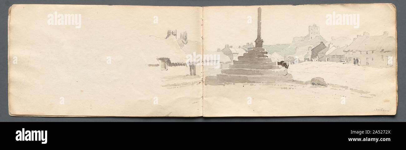 Sketchbook: Norham, 1814. John Ruskin (also in this gallery) admired Prout&#x2019;s strength as a draftsman. Like the topographical watercolourists of the 18th century, Prout emphasized form over colour in his watercolours, as is evident in the monochromatic, delicate English views in this sketchbook. Stock Photo
