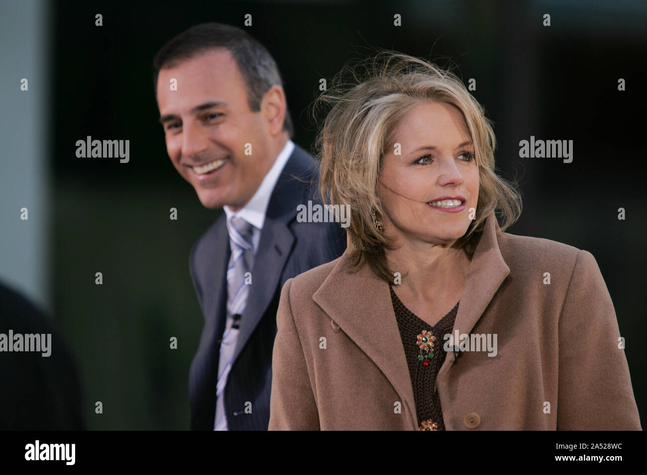 Matt Lauer and Katie Couric on NBC's 'Today' at Rockefeller Center on April 14, 2005 in New York City. Stock Photo