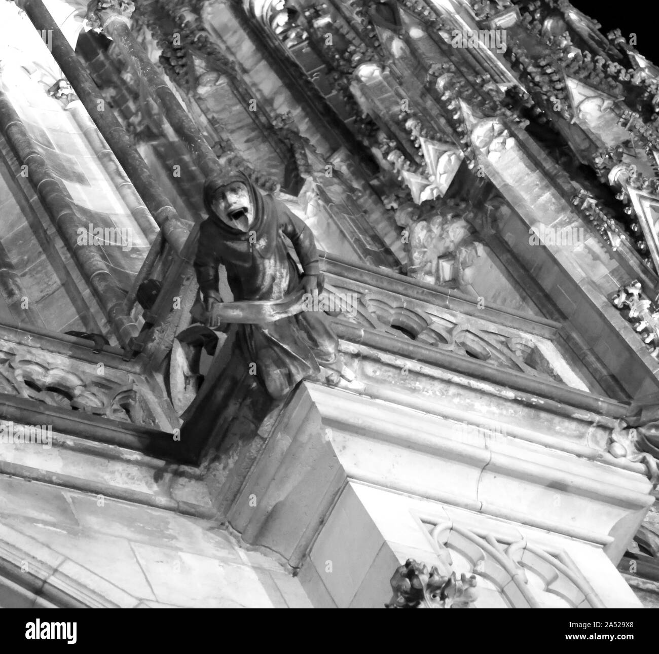 Detail of Gargoyle on the Saint Vitus Cathedral in Prague in Czech Republic in Europe with black and white effect Stock Photo