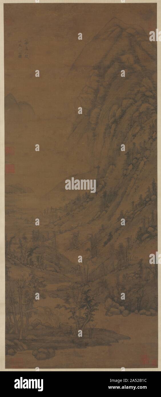 Summer Mountains (after Dong Yuan [active about ad 937-975]), 1290-1354. This monumental landscape is drawn in softly rounded strokes with darker lines frequently applied on top of lighter ones. This technique recalls one of the suggestions included in a collection of the artist's writings known as Secrets of Landscape Painting: The most difficult thing in painting is using the ink. The artist begins by using dilute ink and builds it up to the point where it begins to look right, then uses dense, black ink, applied fairly dry, and washes of deeper-toned ink. This technique distinguishes the fi Stock Photo