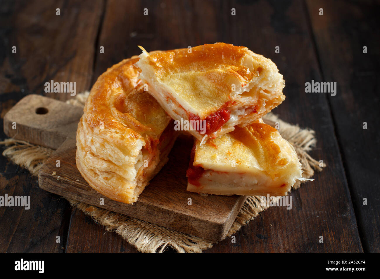Rustico - traditional pastry from Lecce, Italy, close up Stock Photo