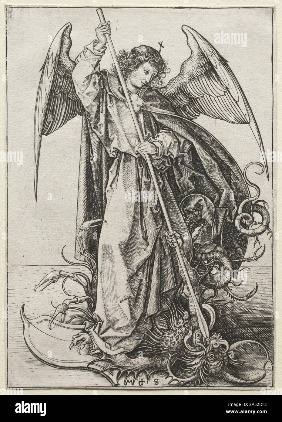 The Archangel Michael Piercing the Dragon, c. 1475. Stock Photo