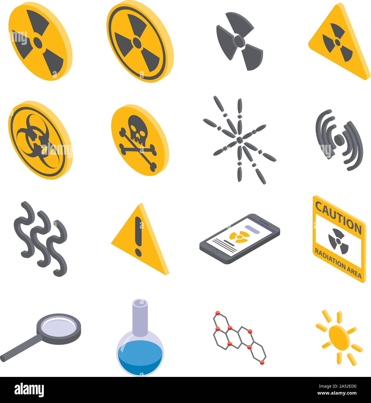 Radiation icons set, isometric style Stock Vector