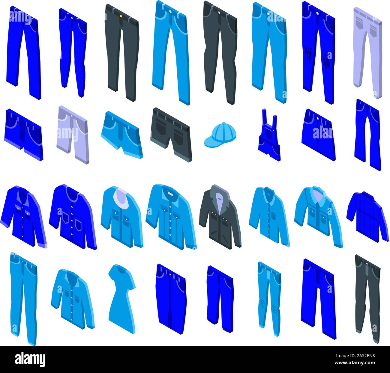 Jeans icons set, isometric style Stock Vector
