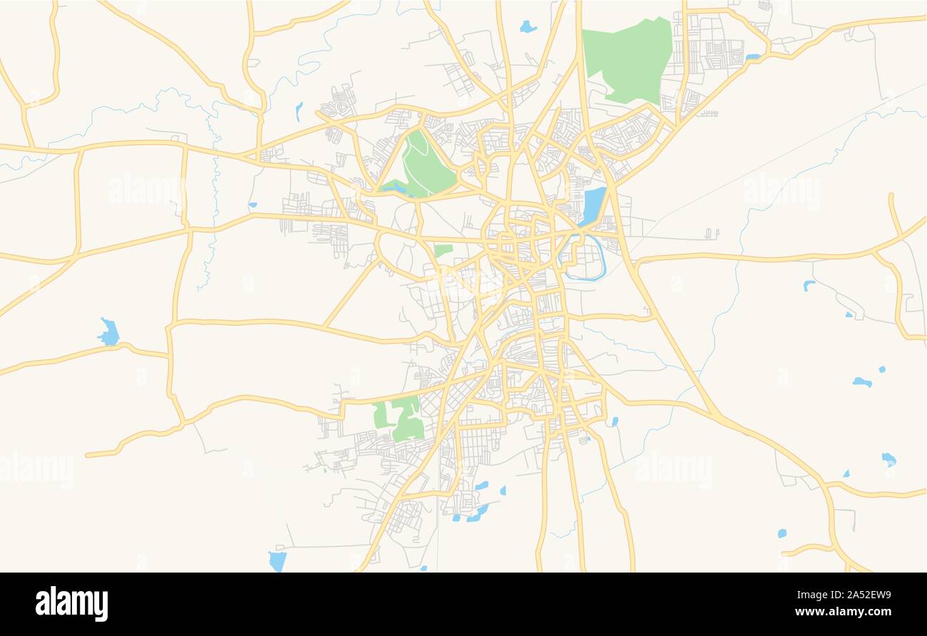 Printable street map of Belgaum, State Karnataka, India. Map template for business use. Stock Vector