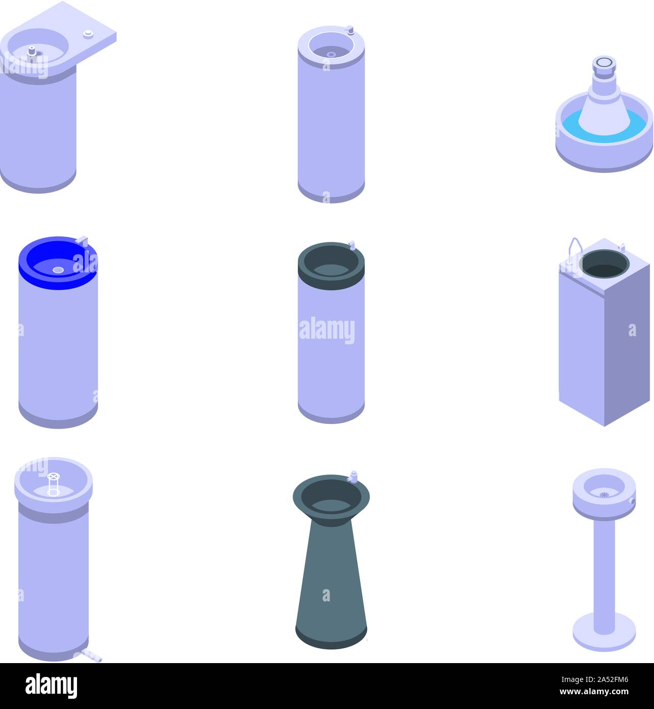 Drinking fountain icons set, isometric style Stock Vector