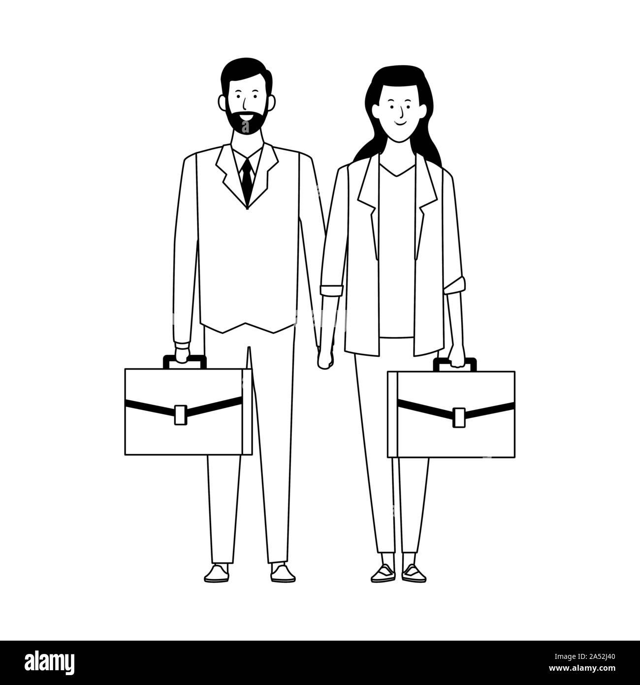 cartoon business woman and man with portfolios Stock Vector