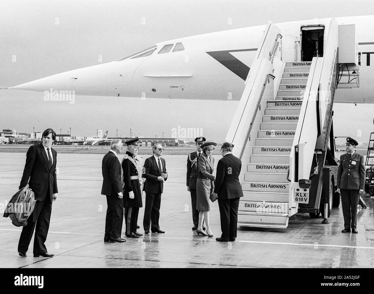 The  Princess of Wales leaving Heathrow by Concorde to Vienna in April 1986. Stock Photo