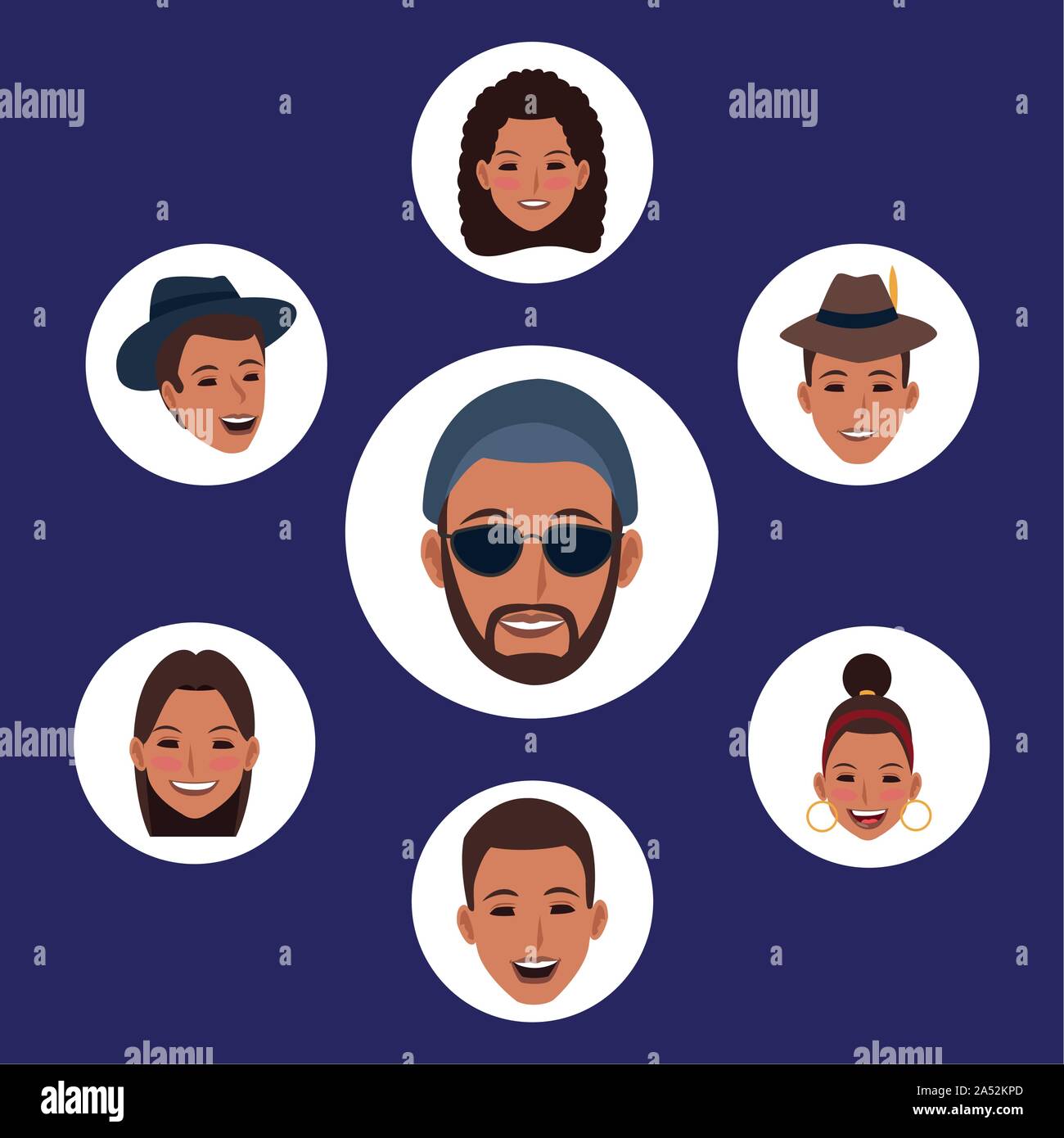 set of Cartoon latin people faces, colorful design Stock Vector