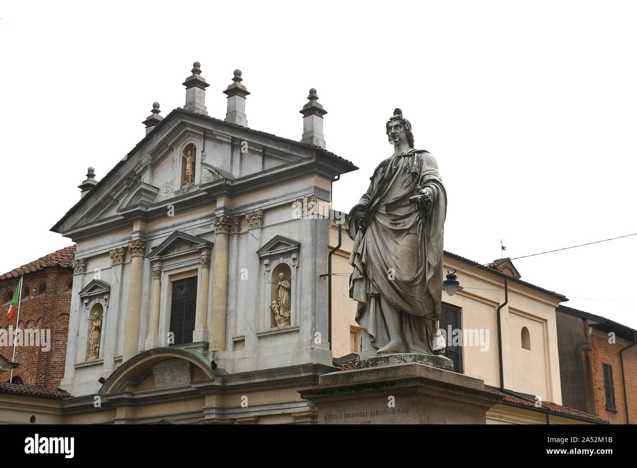 Novara, Italy Statue and Church Stock Photo