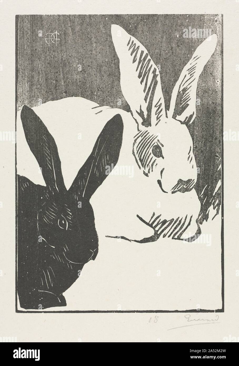 The Rabbits, 1893. Since Gu&#xe9;rard was described as the &quot;Japonais de Paris&quot; (Japanese of Paris), it is appropriate that the stylistic source for The Rabbits would be the Japanese artist Katsushika Hokusai (1760-1849), who made many woodcuts of animals. Stock Photo