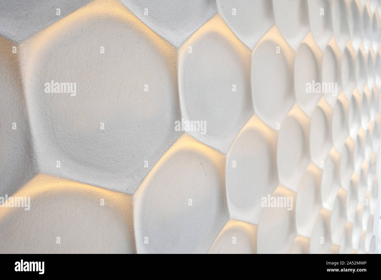modern interior exterior and hexagons pattern background with bright golden lighting Stock Photo