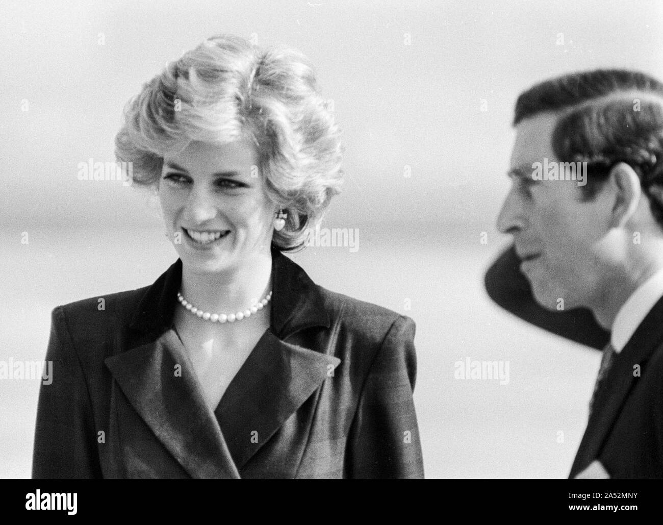 The Prince and Princess of Wales leaving Heathrow April 1985. Stock Photo