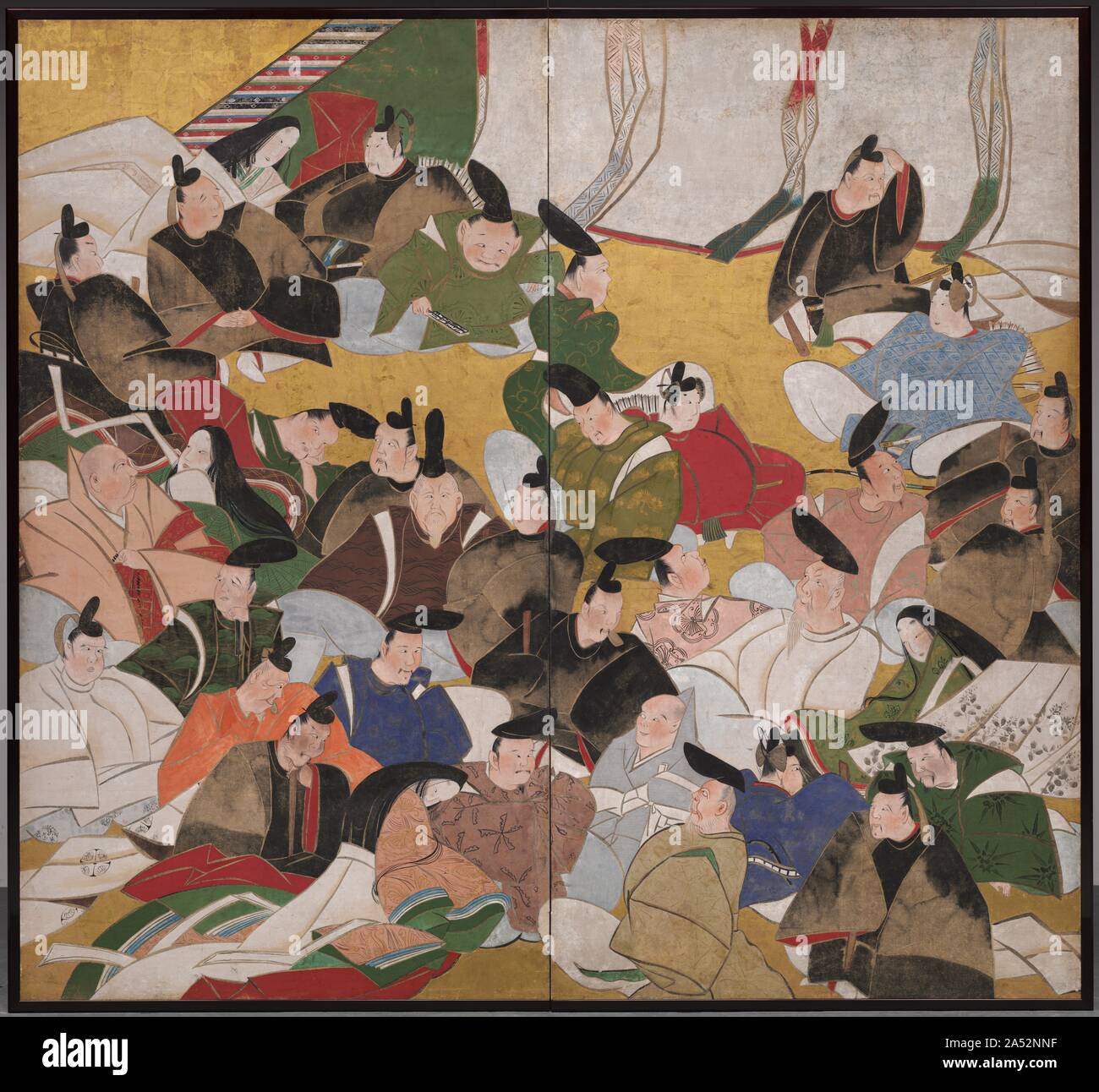 Thirty-Six Immortal Poets, mid 1700s. The &quot;Thirty-Six Immortal Poets&quot; were chosen by Fujiwara no Kinto (996-1075), a Japanese nobleman, scholar, and poet of the Heian period. He compiled a collection of the works of the 36 celebrated writers of  waka  (31-syllable poems) during the 7th to 11th centuries. From about the 11th century on, poetry and painting contests provided entertainment at fashionable gatherings, and the &quot;thirty-six poets&quot; became a favorite subject in Japanese art. These poets were traditionally portrayed in a dignified manner befitting their aristocratic r Stock Photo