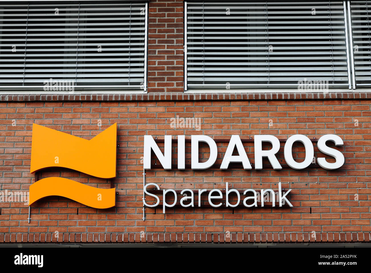 Klabu, Norway - October 13, 2019: The logo and sign for the Nidaros Sparebank outside its bank office. Stock Photo