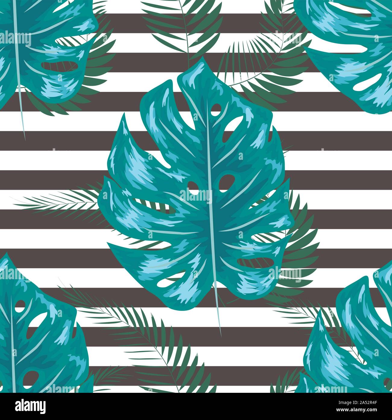 Monstera seamless striped pattern. Summer tropical design. Stock Vector