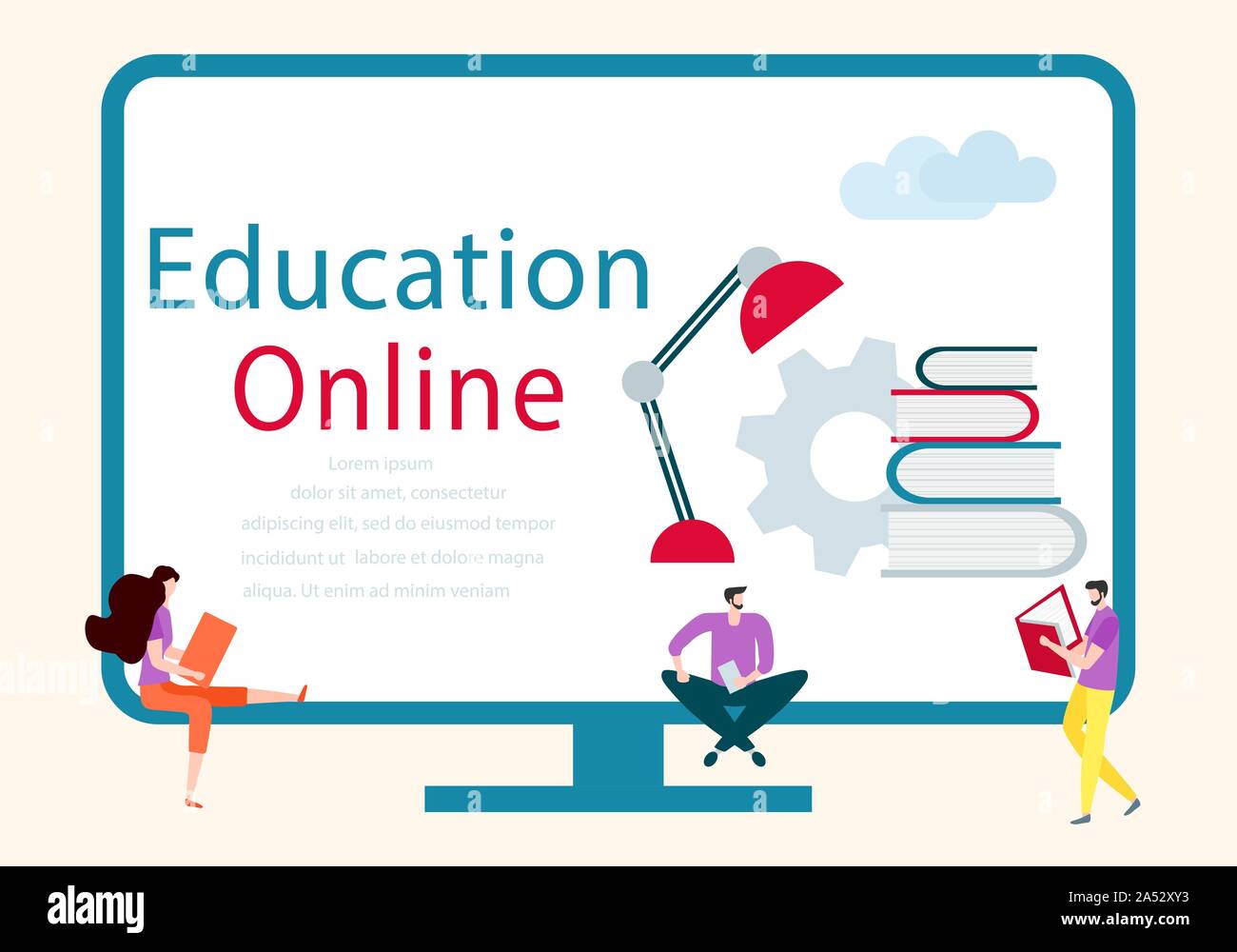Vector illustration with learning people. Online education, online ...