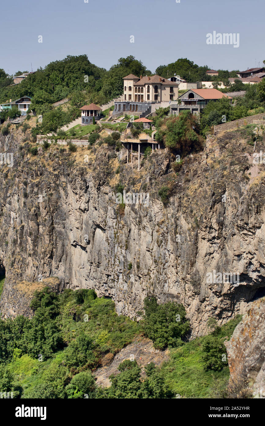 Armenia: Houses on a steep hillside near temple Garni Stock Photo