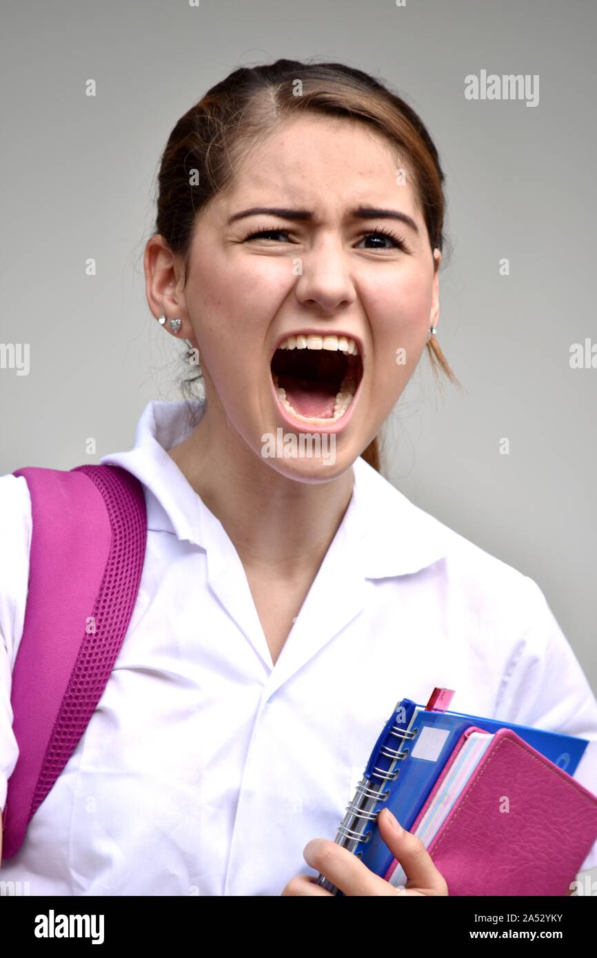 Girl Student Yelling Wearing School Uniform Stock Photo