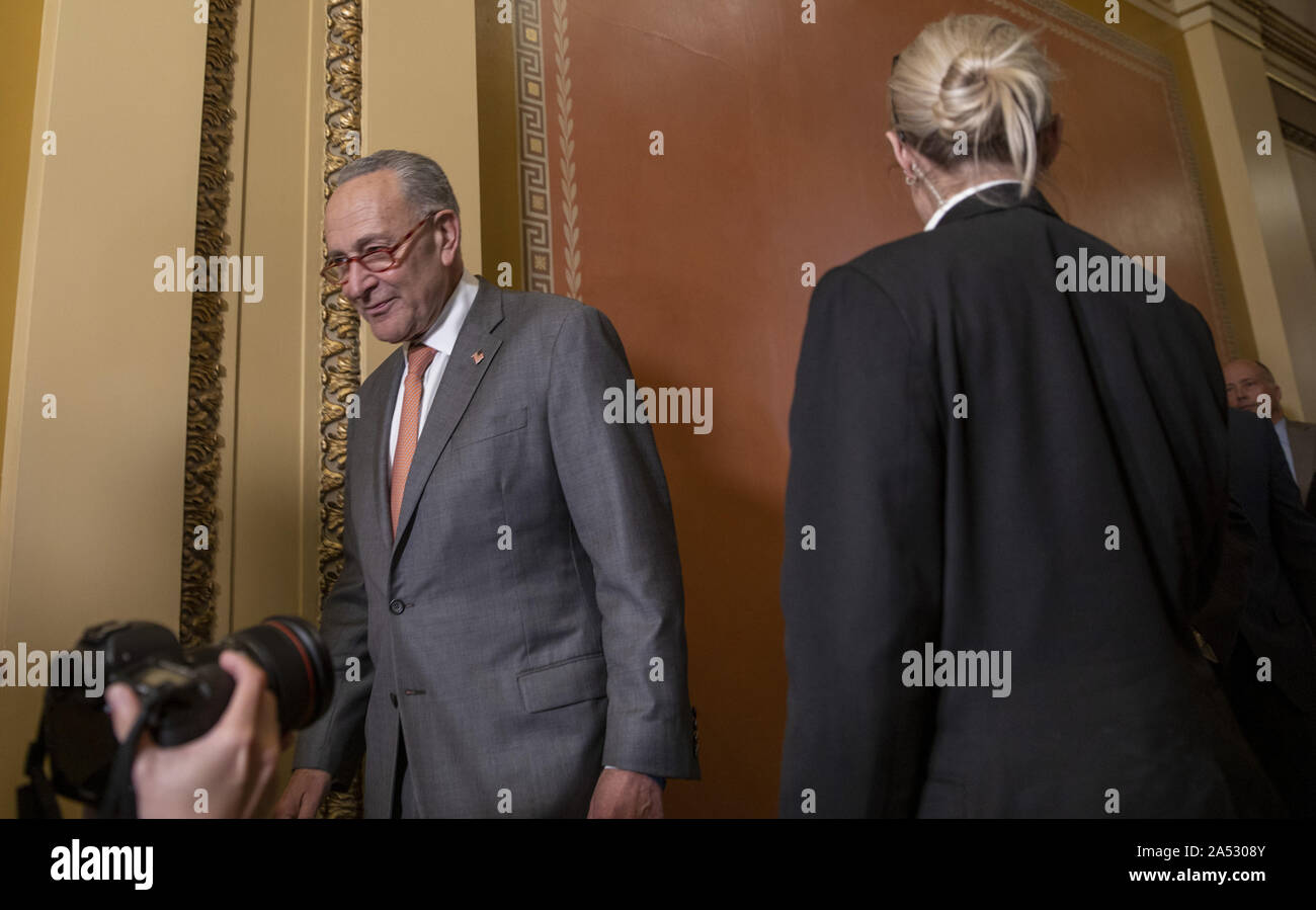 Washington, United States. 17th Oct, 2019. House Speaker Nancy Pelosi (D-CA) walks out with Senator Patrick Leahy (D-VT) before a meeting with Italian President Sergio Mattarella in advance of a Capitol Hill luncheon held in honor of Mattarella on Capitol Hill in Washington, DC on Friday October 4, 2019. Photo by Tasos Katopodis/UPI Credit: UPI/Alamy Live News Stock Photo
