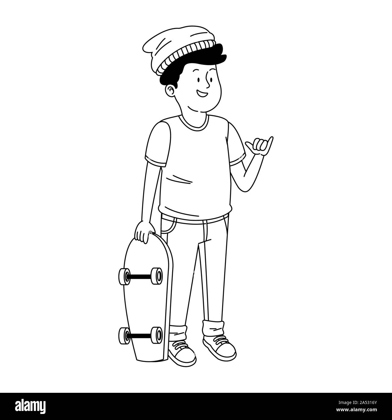 cool teen boy with skateboard Stock Vector Image & Art - Alamy