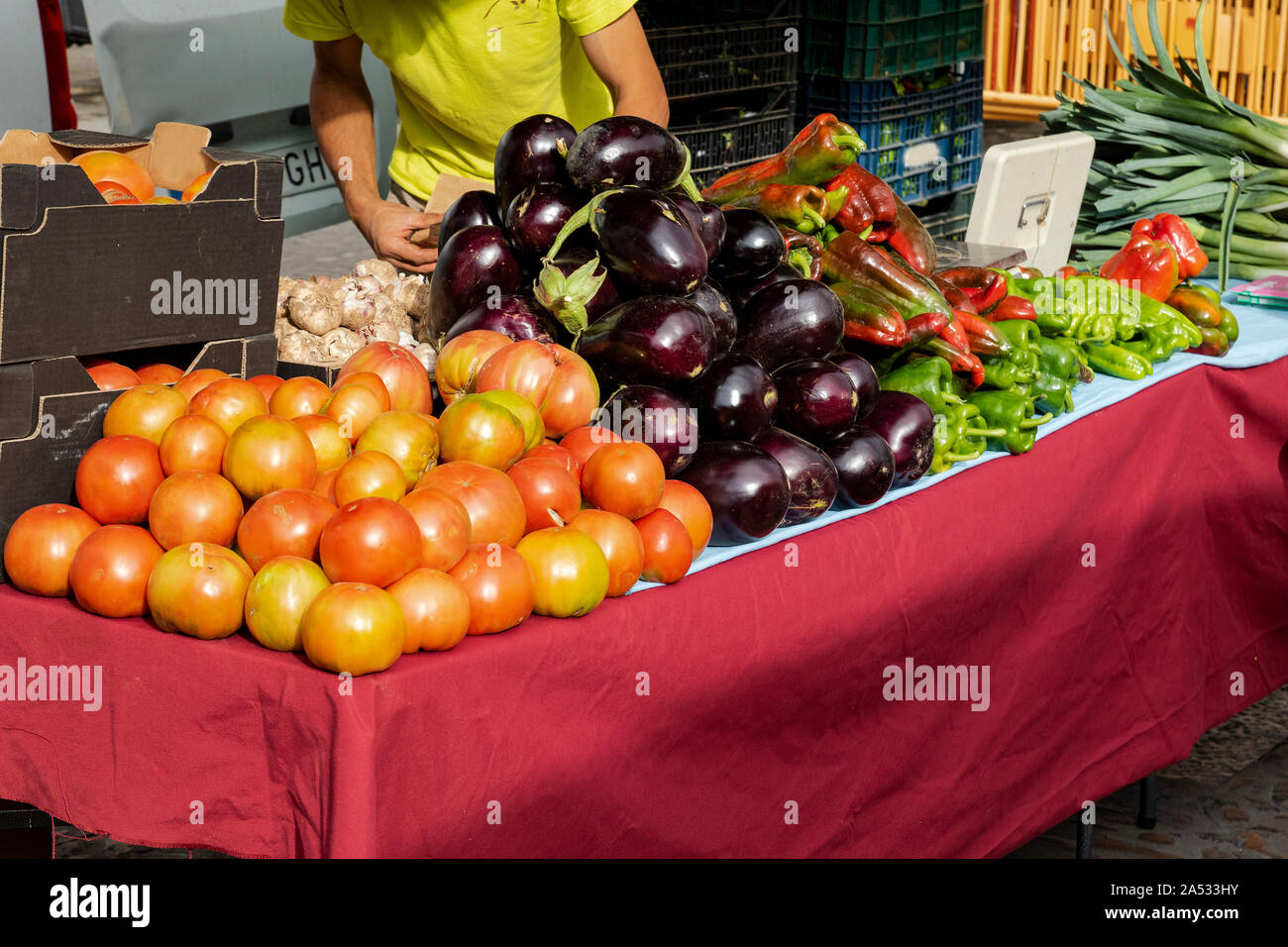 Various fresh vegetables in the traditional organic market of León. Spain. Healthy food background Stock Photo