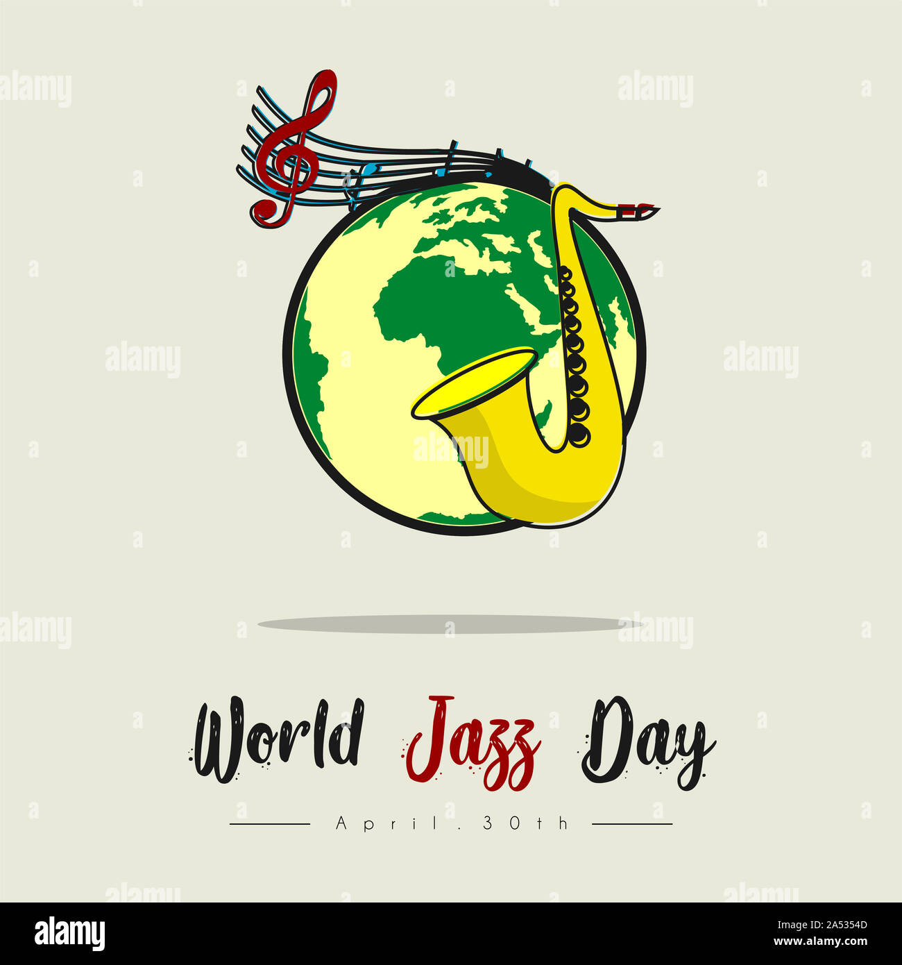 World Jazz Day with Saxophone and World Globe vector cartoon Stock Photo