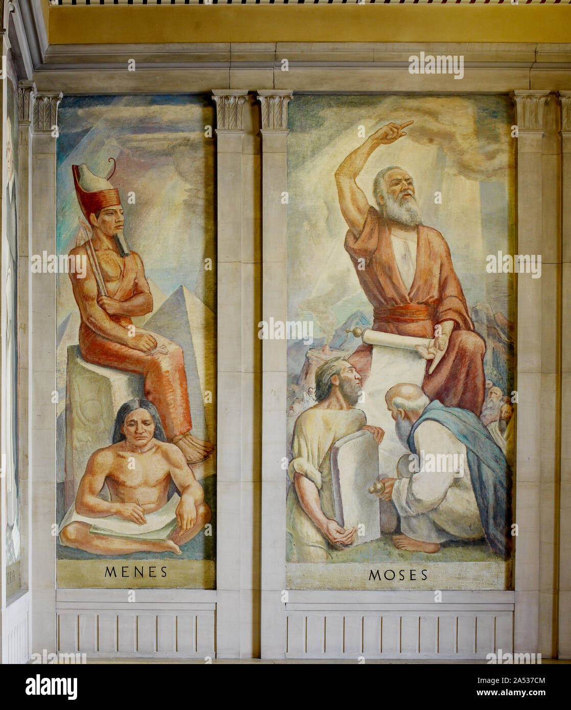 Two oil paintings Menes and Moses located in stairway of Great Hall ...