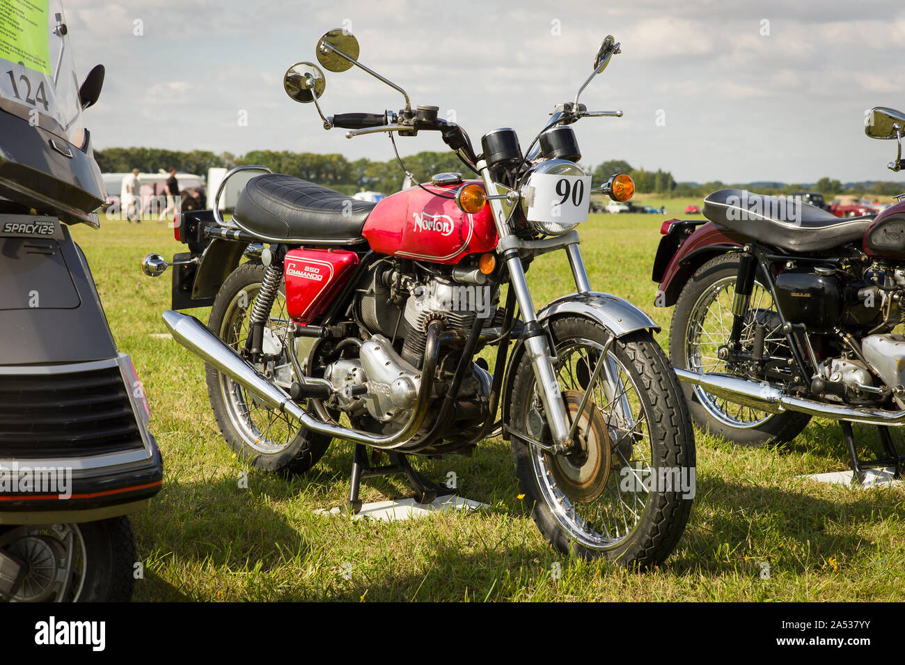 A 1970s British Norton Commando 850 motorcycle exhibited at a Country Fair in Gloucestershire England UKp Stock Photo