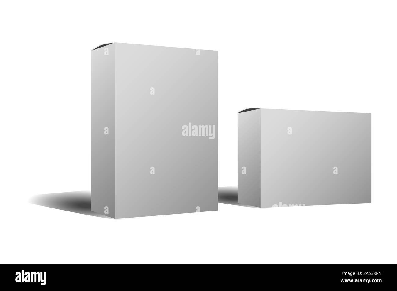 two white cardboard box mock-up, products, white background to fill ...
