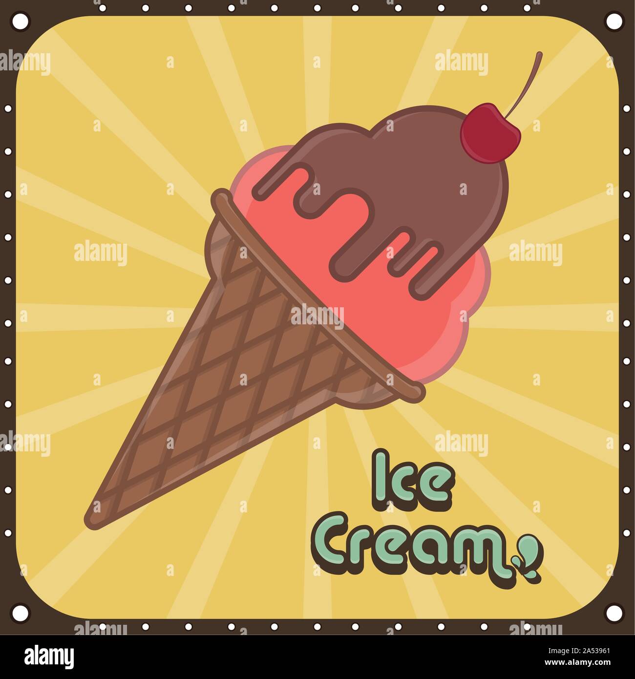 Chocolate ice cream cone. Vintage poster Vector illustration Stock