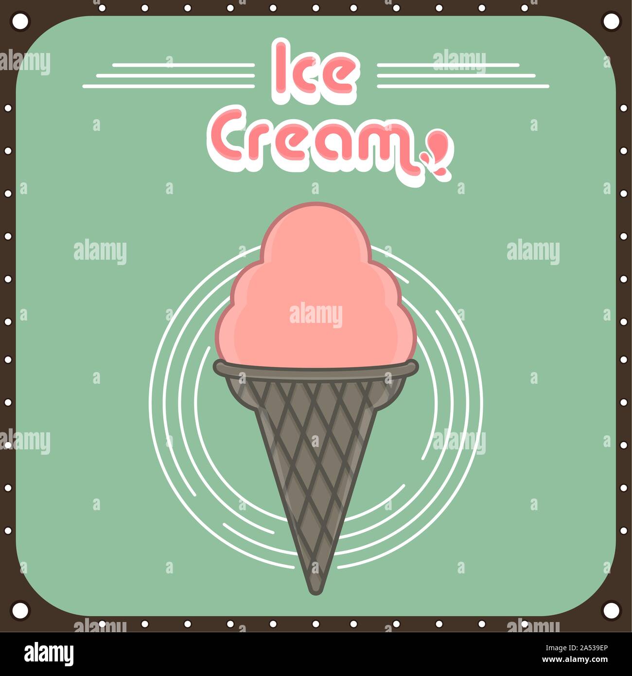 Strawberry ice cream cone. Vintage poster Vector illustration Stock