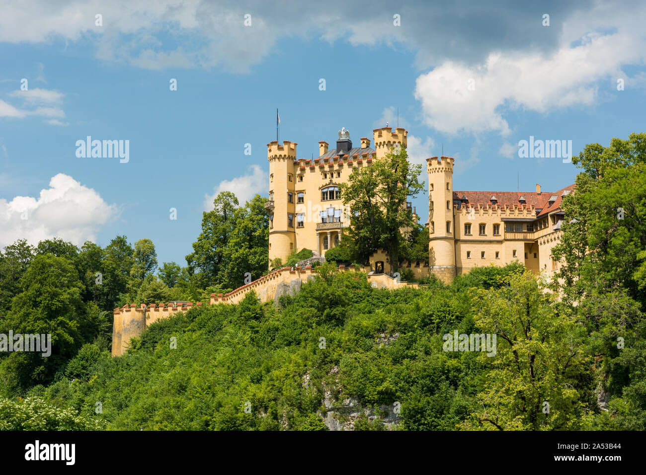 Postcard view of spectacular Romanesque Revival fairytale castle. Stock Photo