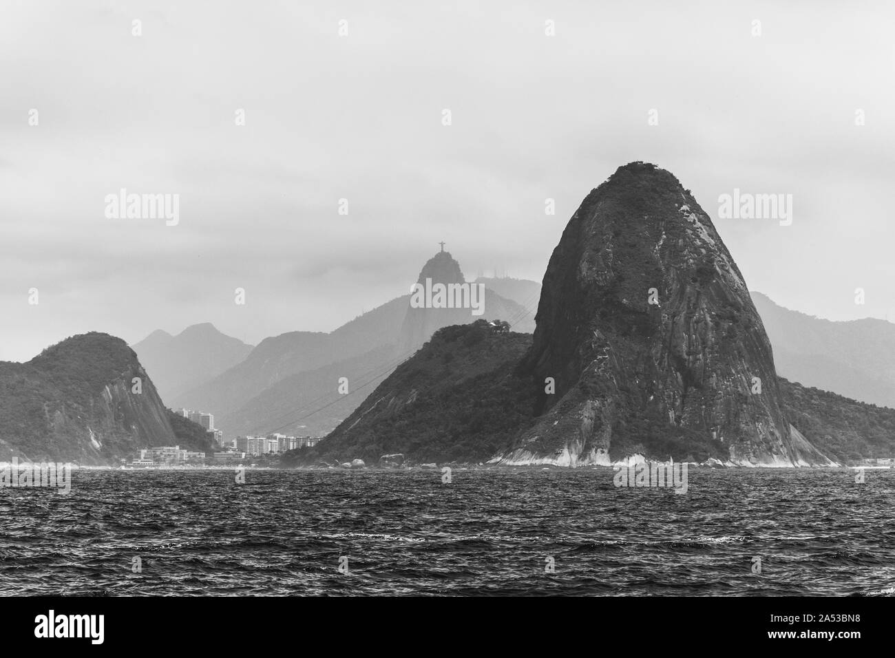Beautiful view from the ocean to mountains and landscape in Rio de Janeiro, RJ Stock Photo
