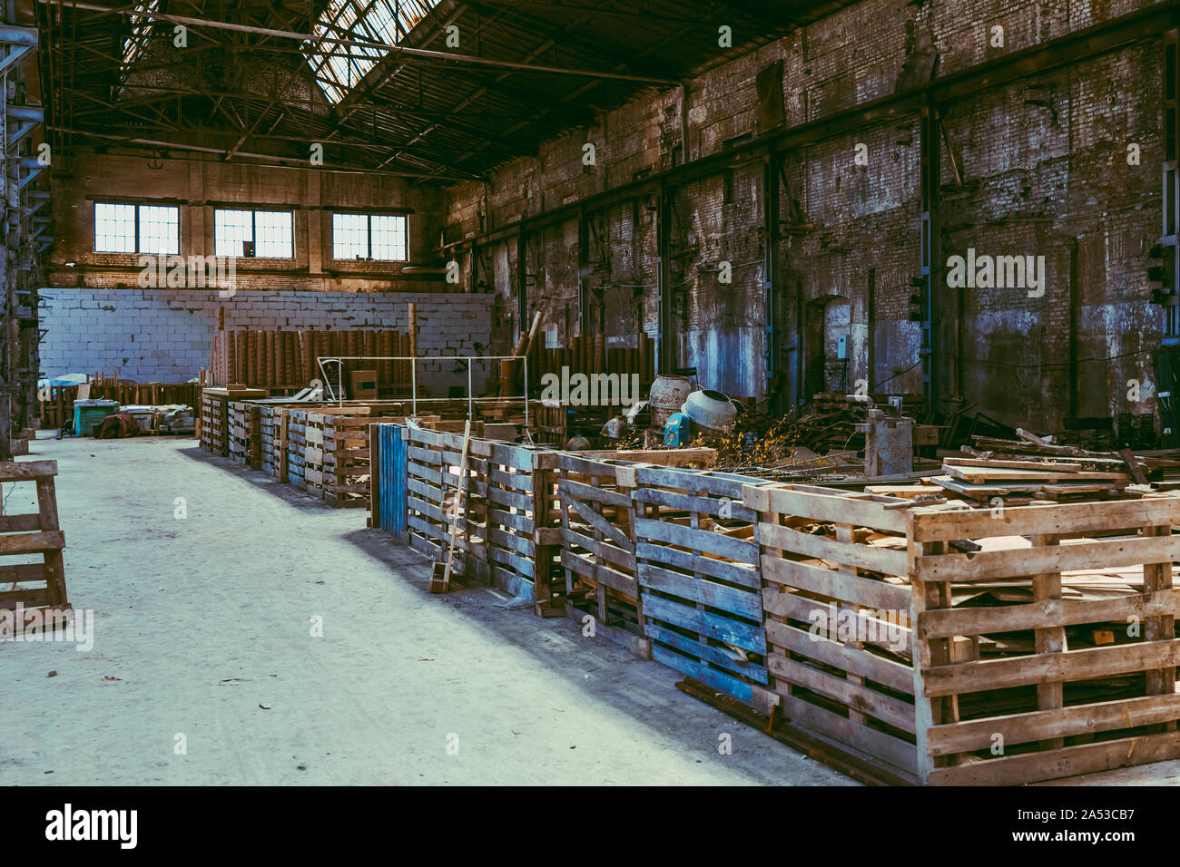 interior of warehouse. boxes at the factory Stock Photo
