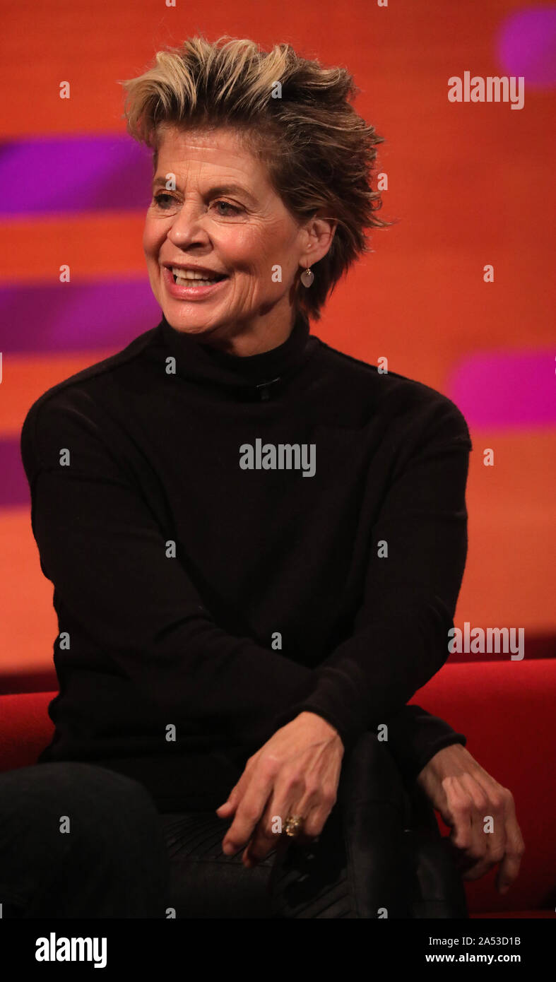 Linda Hamilton during the filming for the Graham Norton Show at BBC Studioworks 6 Television Centre, Wood Lane, London, to be aired on BBC One on Friday evening. Stock Photo