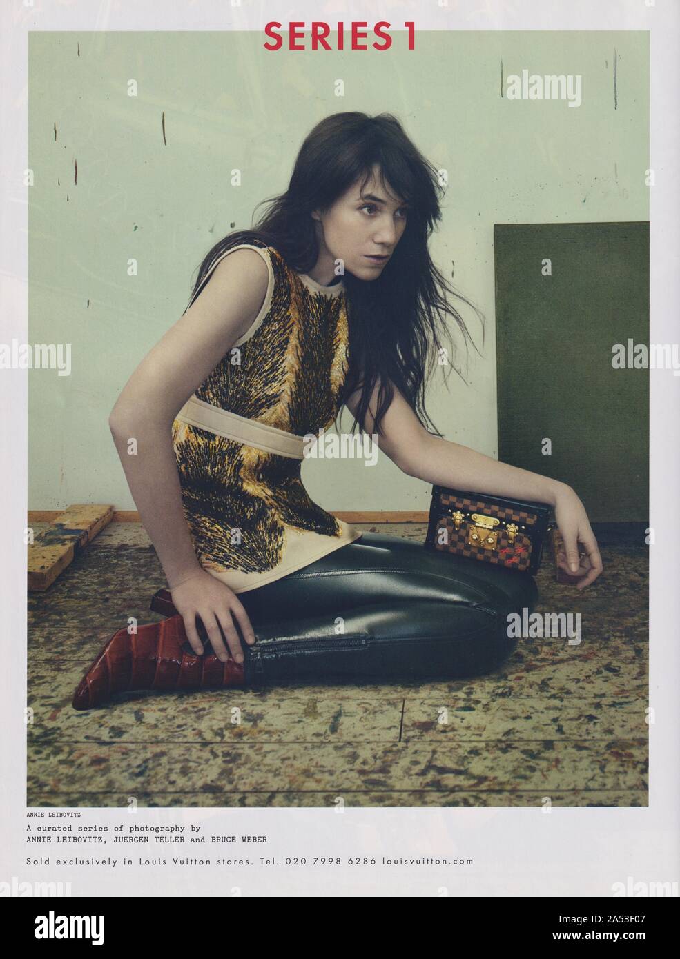 poster advertising Louis Vuitton with Charlotte Gainsbourg in paper magazine  from 2014 year, advertisement, creative LV Louis Vuitton 2010s advert Stock  Photo - Alamy