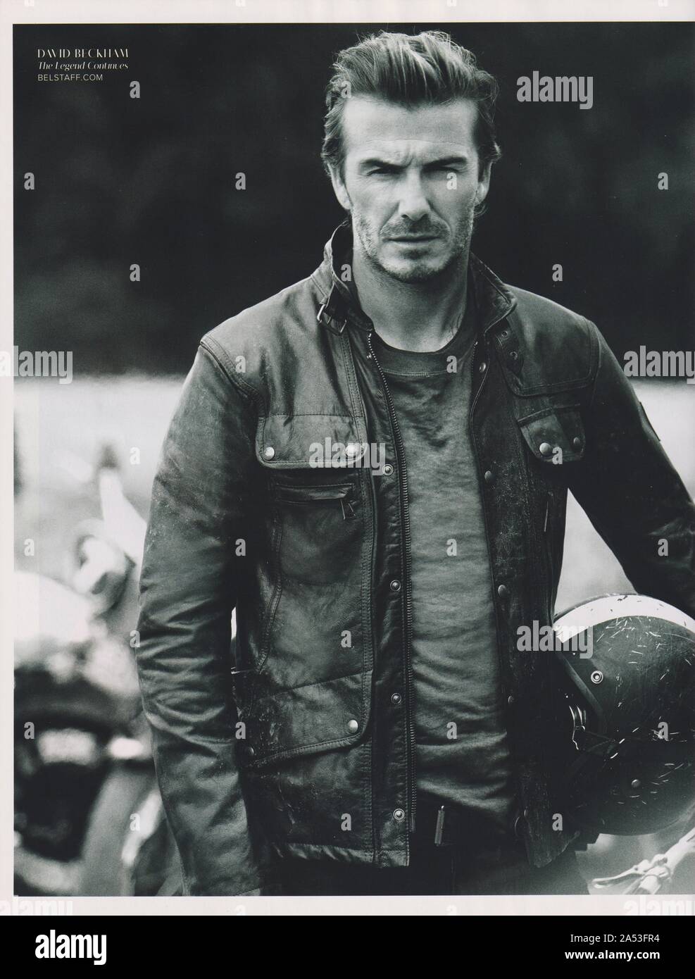 poster advertising Belstaff clothing brand with David Beckham in paper  magazine from 2014 year, advertisement, creative Belstaff advert from 2010s  Stock Photo - Alamy
