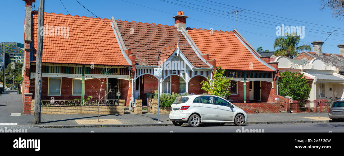 Old suburban residential houses, Victorian era heritage homes in inner suburbs of Melbourne Australia Concept of real estate housing market Stock Photo