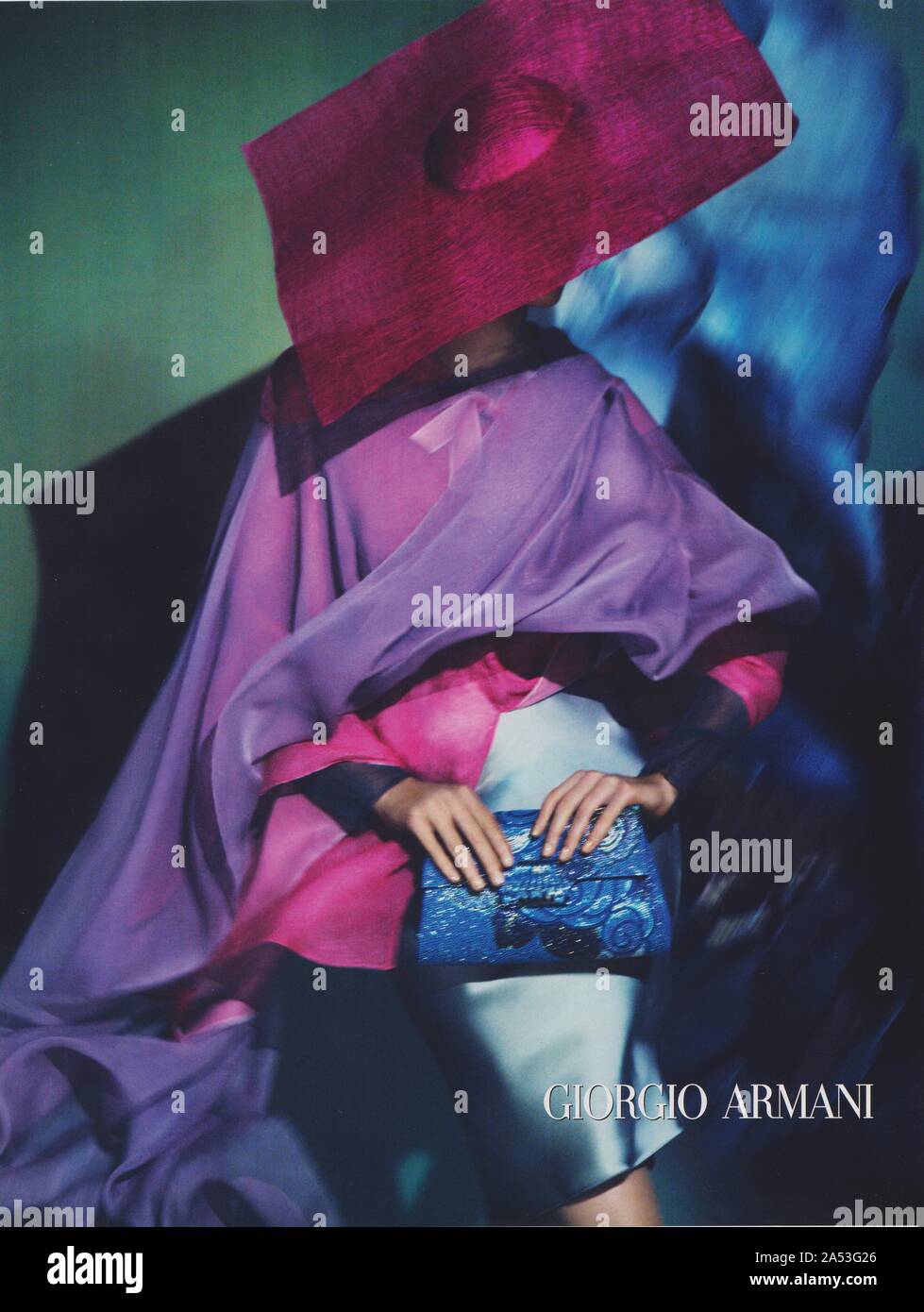 poster advertising Giorgio Armani with Karlina Caune in magazine from 2014, advertisement, creative Giorgio Armani advert from 2010s Stock Photo