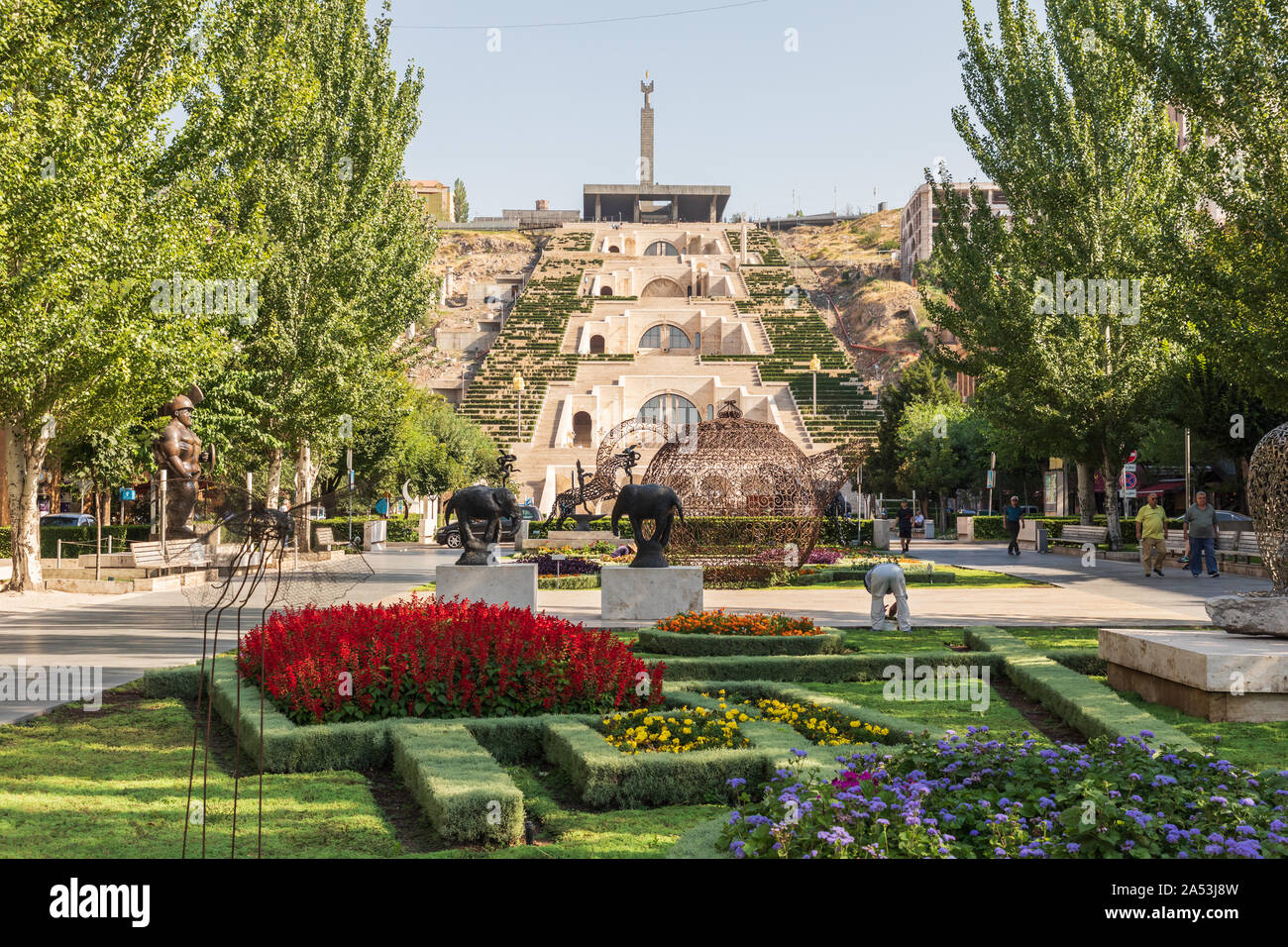 Armenia. Yerevan. August 16, 2018. Sculpture Garden and the Cascade Complex at the Cafesjian Center for the Arts. Stock Photo