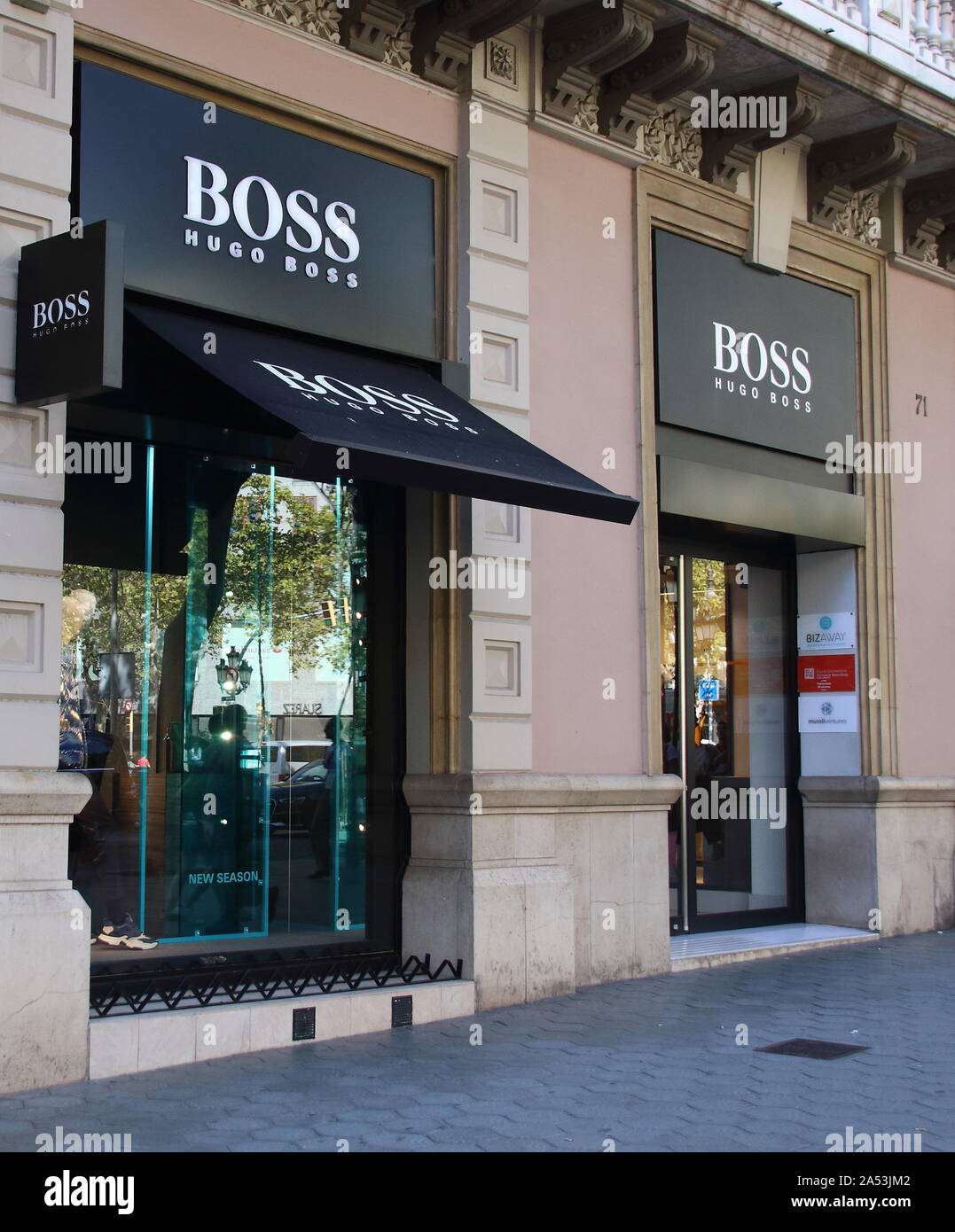 Barcelona, Spain. 3rd Oct, 2019. Hugo Boss store seen in Passeig de GrÃ  cia, Barcelona. Credit: Keith Mayhew/SOPA Images/ZUMA Wire/Alamy Live News  Stock Photo - Alamy