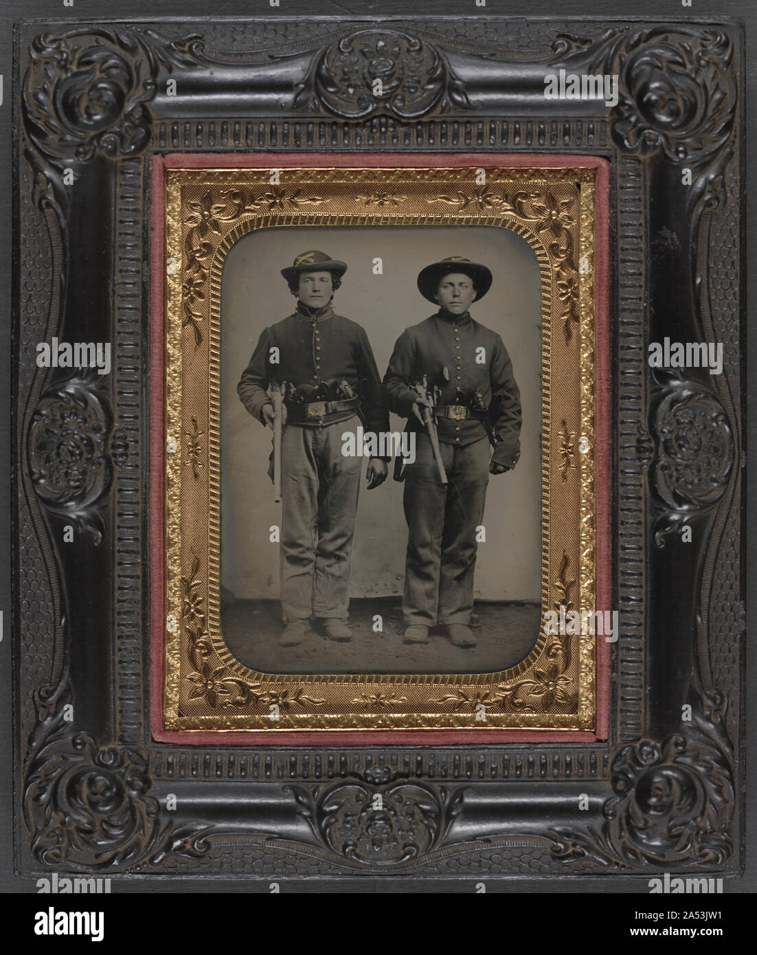 Two unidentified soldiers in Union cavalry uniforms with Sharps rifles ...