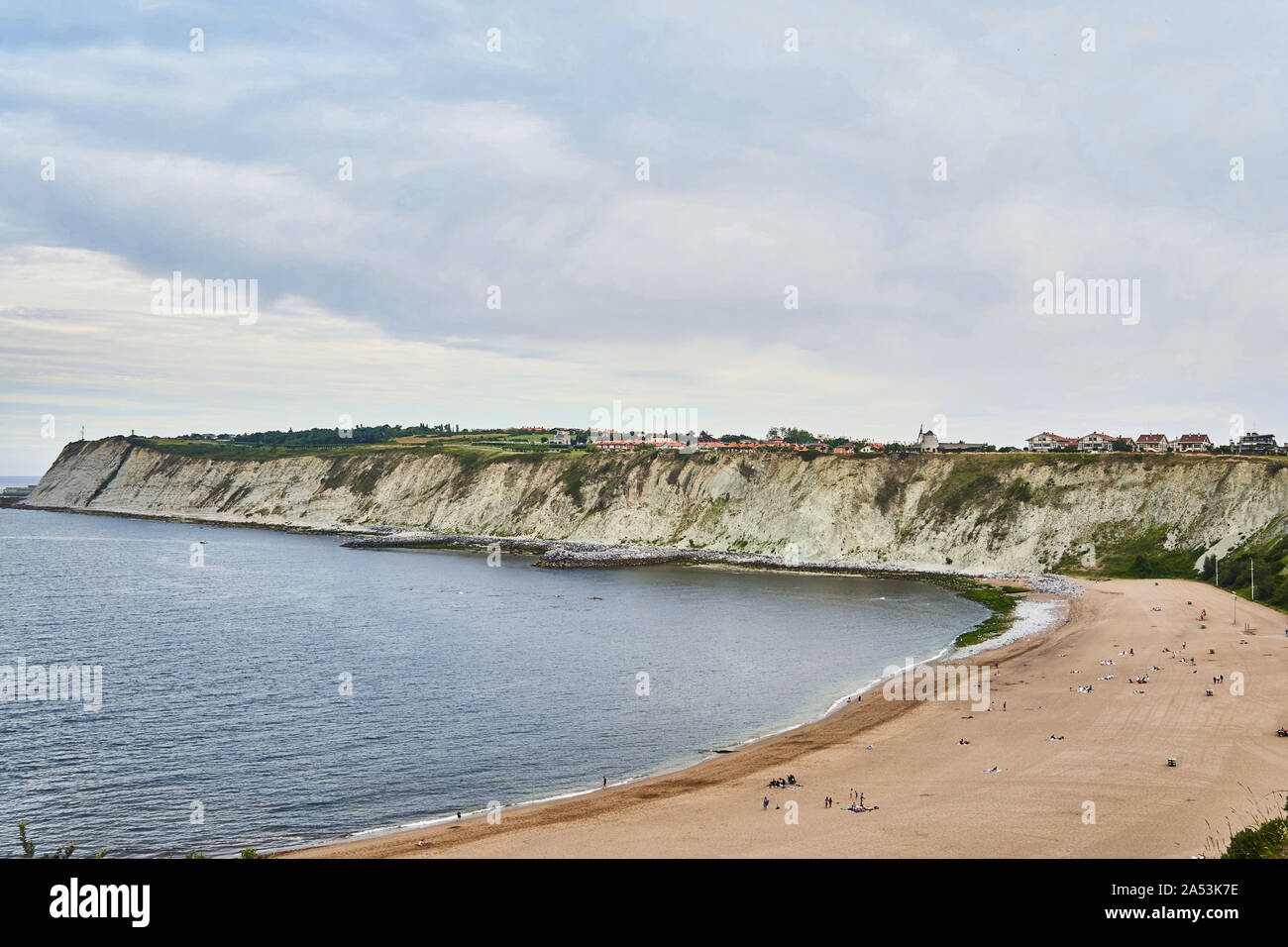 A view across Arrigunaga beach to the cliffs near Algorta in the bay of biscay Stock Photo