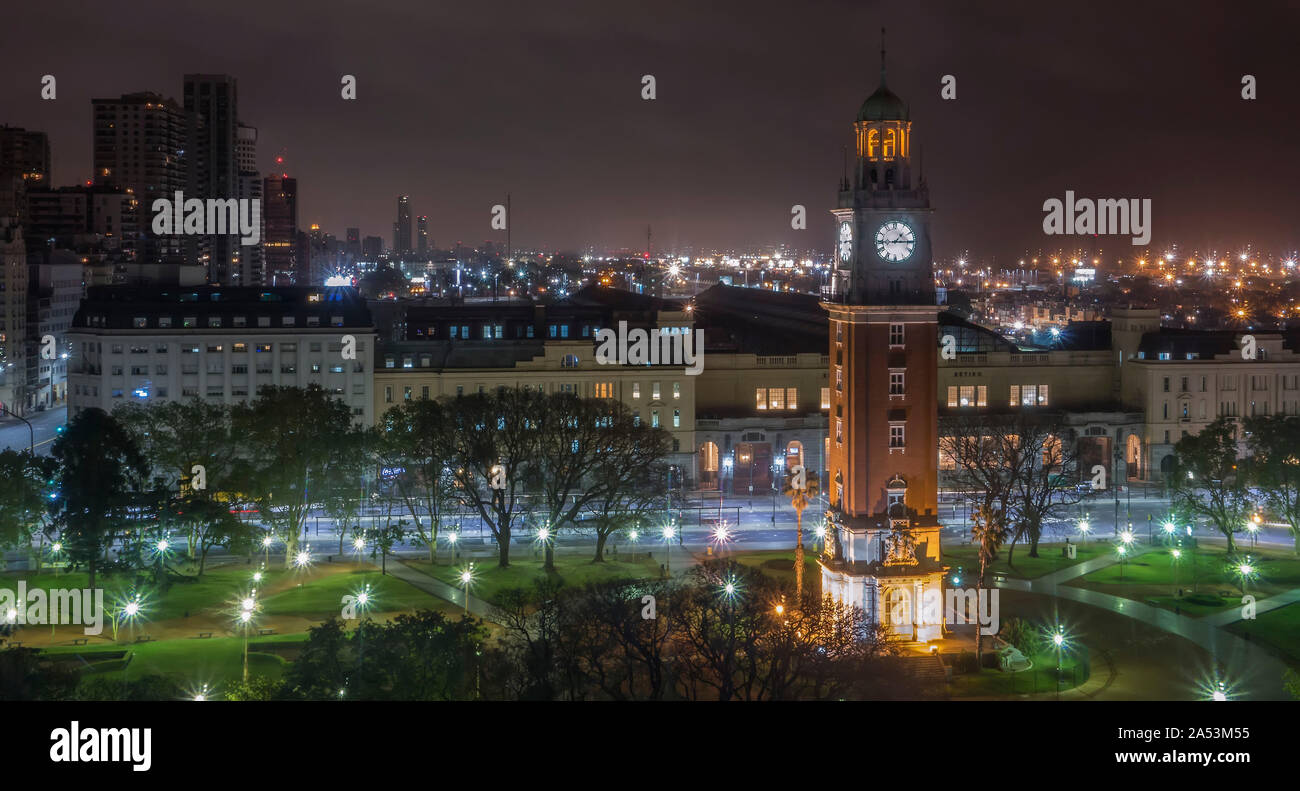 Torre de los Ingleses (English Tower), Retiro, Buenos Aires, Argentina night Stock Photo